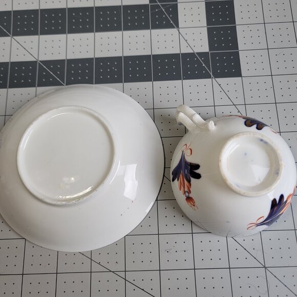 Antique Imari Style English Cup Saucer Staffordshire Pottery Gaudy Welsh Cobalt - Picture 6 of 7